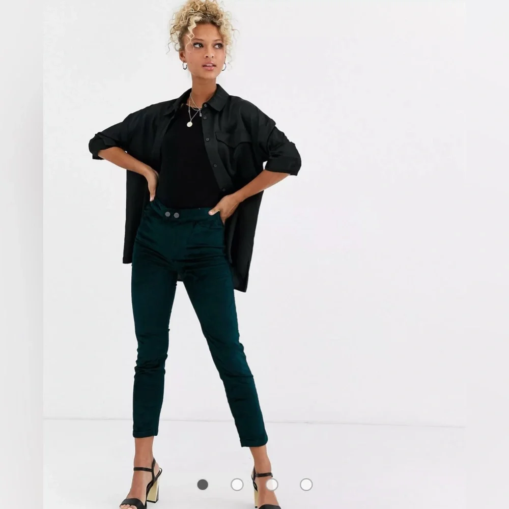 Free‎ People 26 Green Velvet High Waist Sweet Jane Jeans Pants Slim Skinny Retro